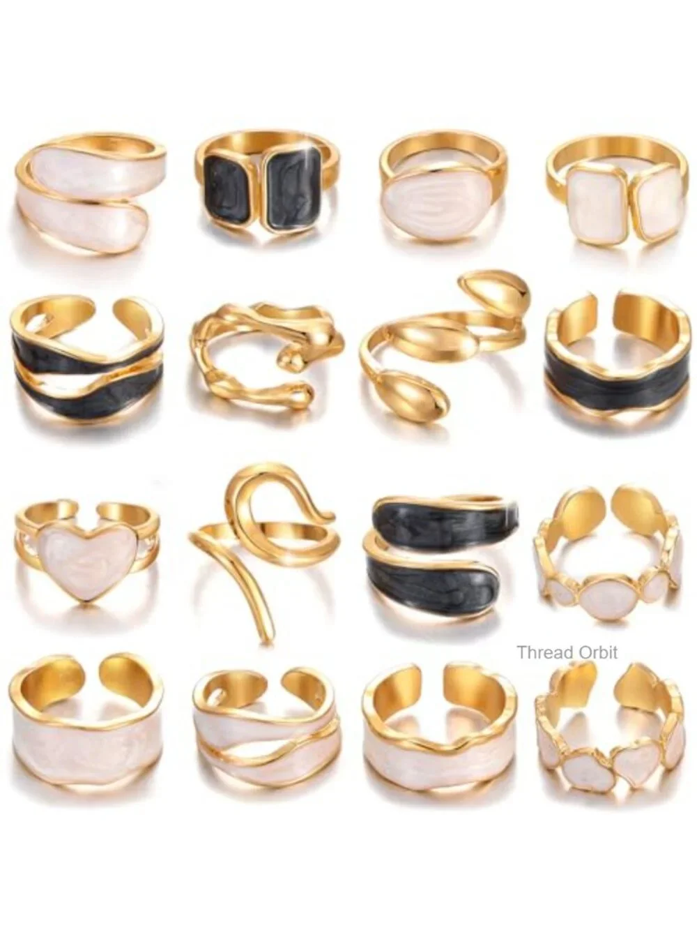 Chunky Stackable Statement Ring Set, Baroque Pearl Enamel Rings, Boho Knuckle